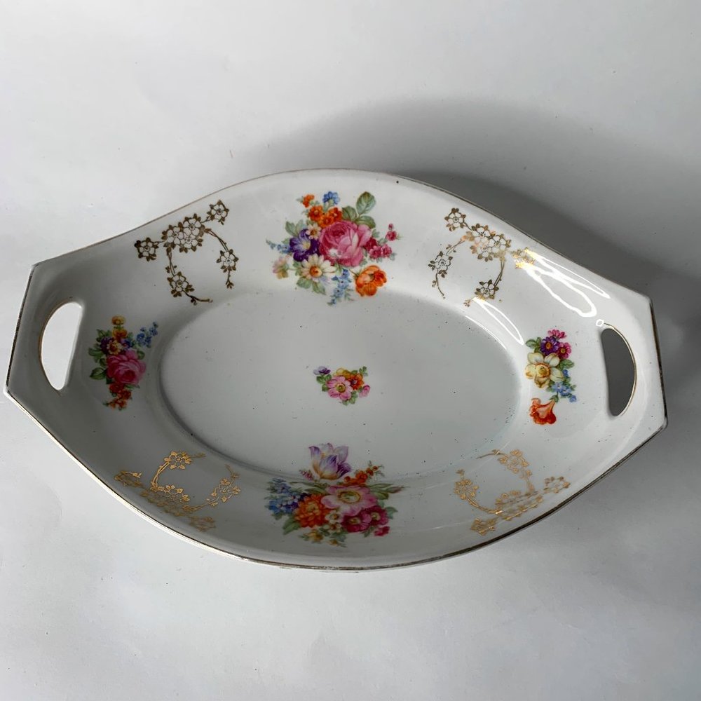 ROYAL BAVARIA MADE IN GERMANY LARGE TWO HANDLE PORCELAIN BOWL  DISH 12" BY 8"